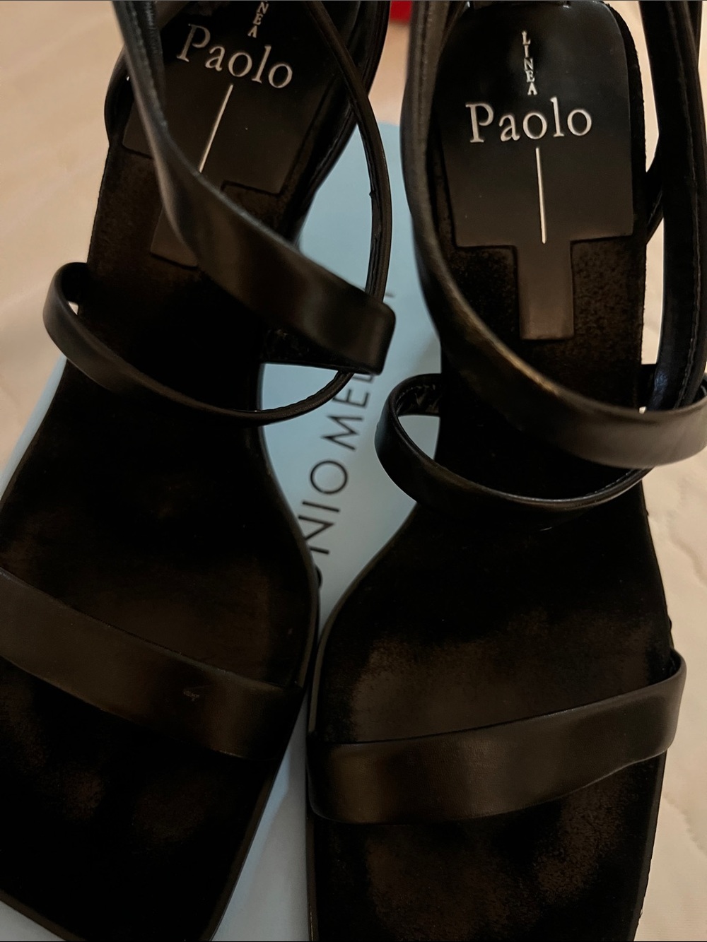 Paolo Black Strappy Square-Toe Heeled Sandals